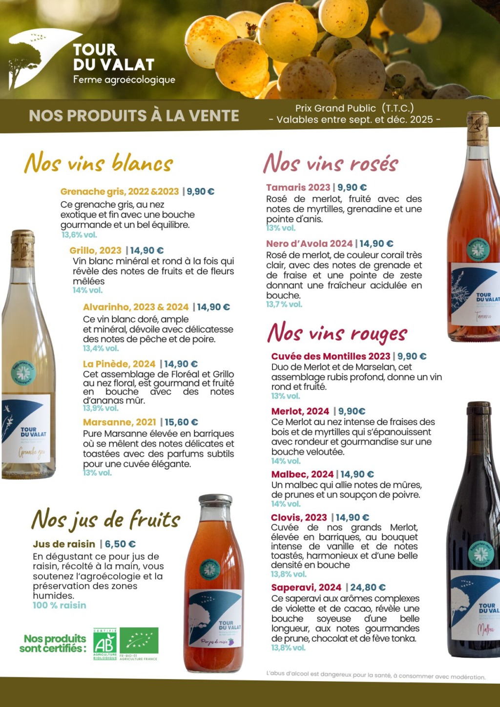 Flyer décrivant les différents produits à la vente de la Ferme agroécologique de la Tour du Valat